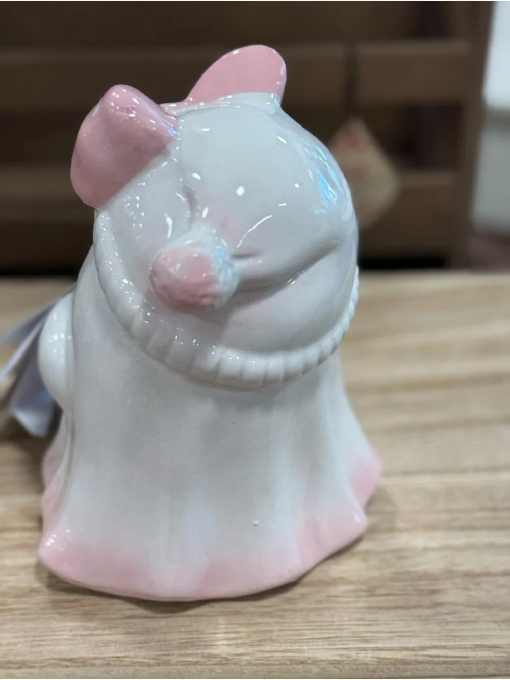 Ceramic Pink Bow Ghost Figurine Home Accent LED